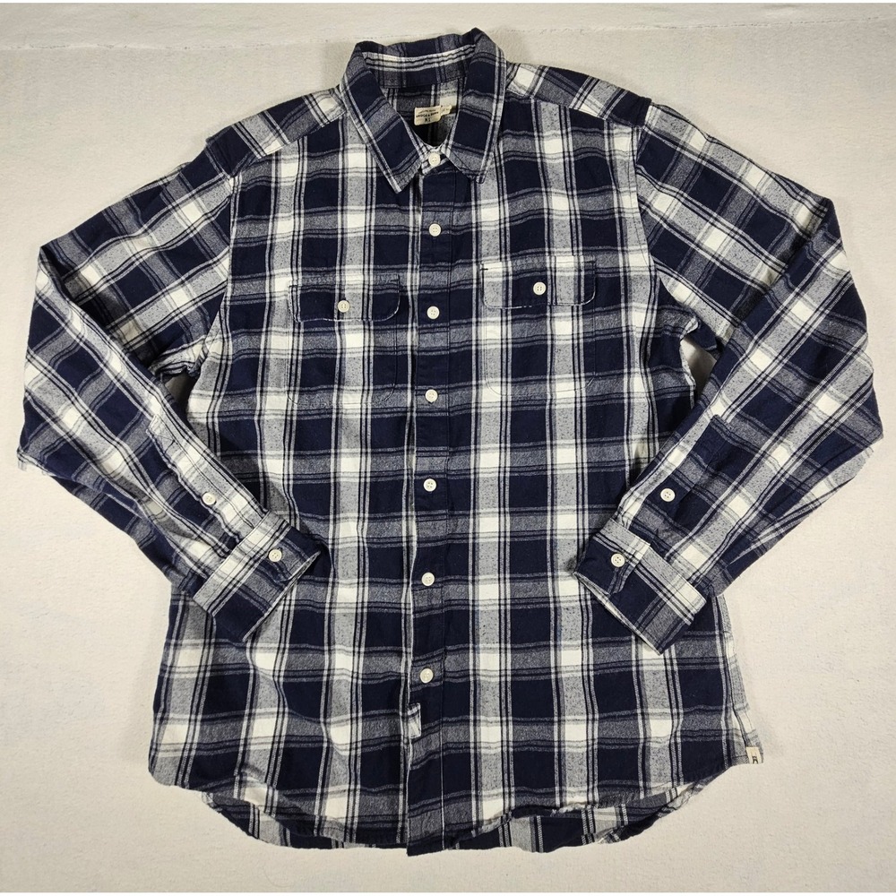 Bridge & Burn‎ Mens Navy Blue White Plaid Flannel Button Down Shirt Large